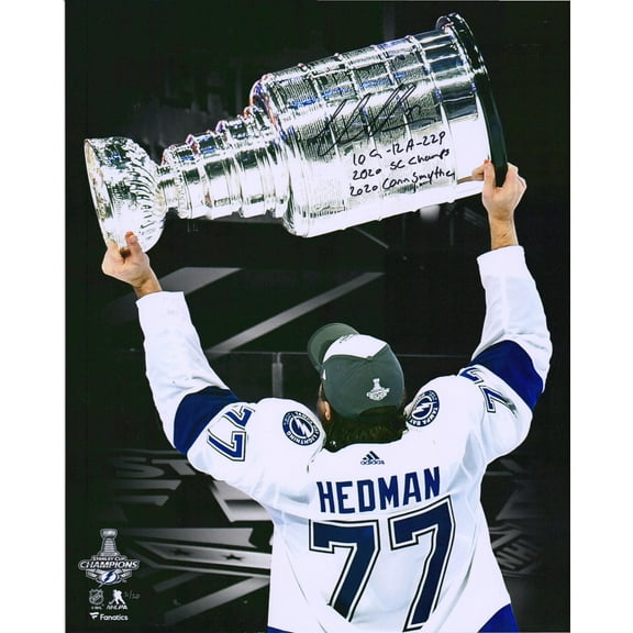 Victor Hedman Tampa Bay Lightning 2020 Stanley Cup Champions Autographed 16" x 20" Raising Cup Spotlight Photograph with Multiple Inscriptions - Limited Edition of 20 - Fanatics Authentic Certified