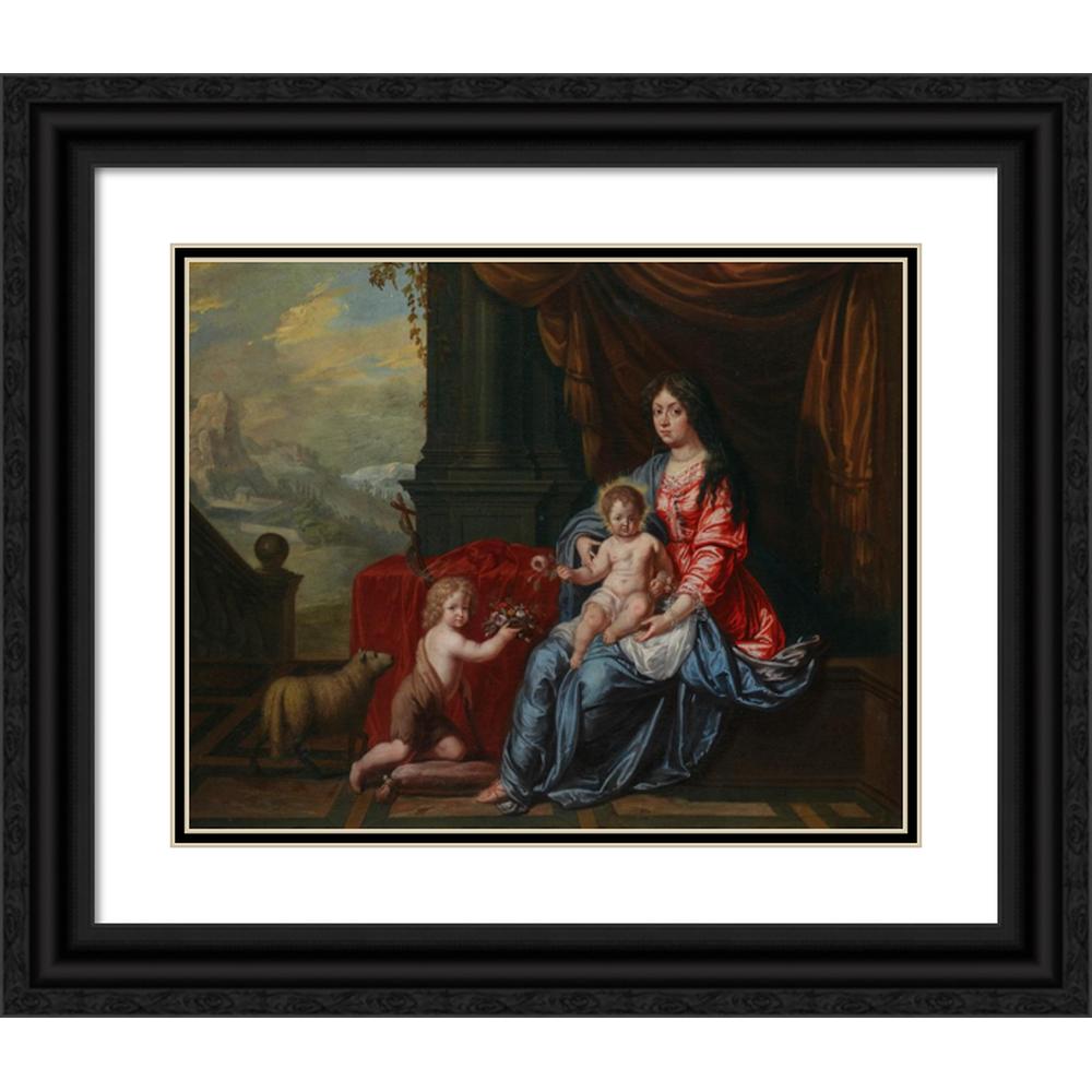 Victor Honoré Janssens 24x20 Black Ornate Framed Double Matted Museum Art Print Titled: Portrait of a Lady in the Guise of the Madonna with a Child, Beside Them&nbsp;The Infant Saint Jo