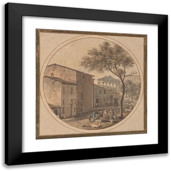 Victor-Jean Nicolle 12x12 Black Modern Framed Museum Art Print Titled - View of the Roman Forum with the Temple of Saturn in the Background