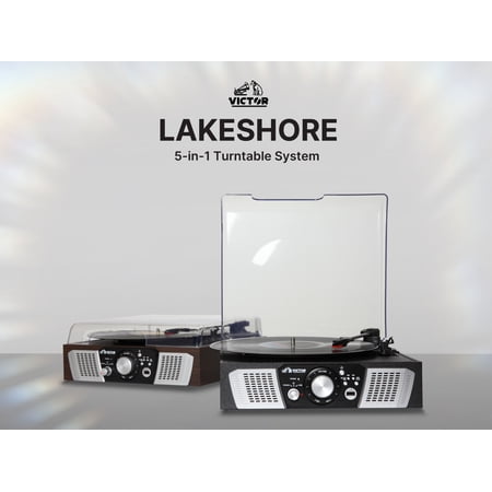 VICTOR Lakeshore 5-in-1 Turntable System with 3-Speed Record Player, Dual Bluetooth In & Out, USB Playback & Record, and Built-in Stereo Speakers, Espresso (VHRP-1100-ES)