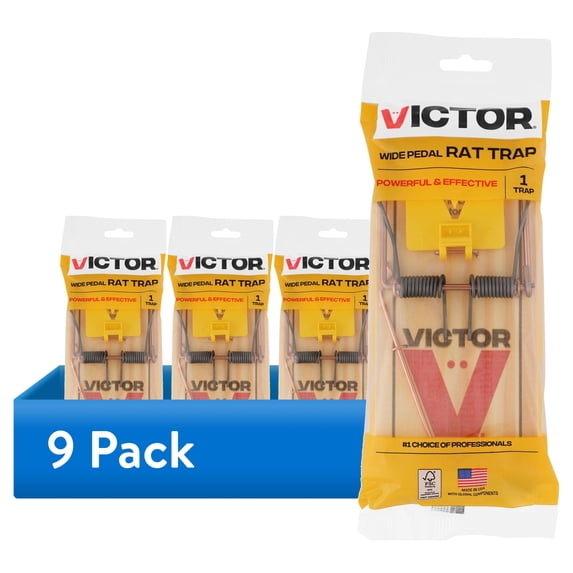 (9 pack) Victor Easy Set Extended Trigger Rat Trap - Wooden Rat Trap