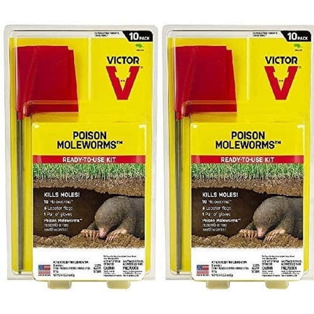 Victor Poison Moleworms Bait - For Moles - 10 Worms, 5 Flags, 1 Glove, Yellow