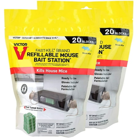Victor M923-2 Fast-Kill Brand Refillable Mouse Poison Bait Station 2 Stations, 40 Baits