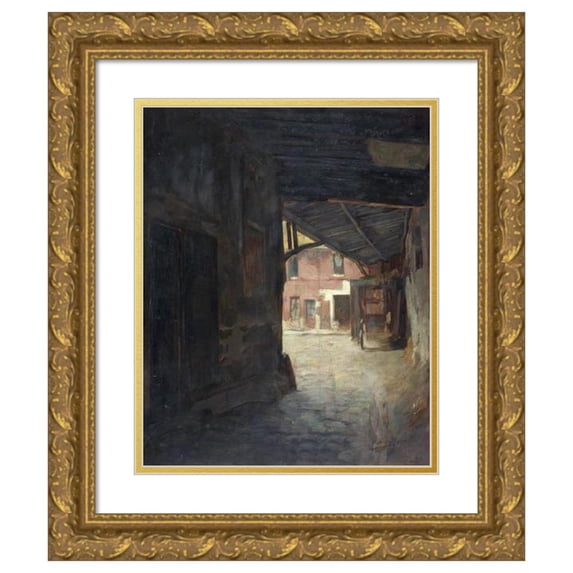 Victor Marec 15x18 Gold Ornate Wood Frame and Double Matted Museum Art Print Titled - The Porch of the Auberge Du Cheval-Blanc, Rue Mazet (1898)