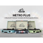Victor Metro Plus Battery-Powered Bluetooth Suitcase Turntable | 3-Speed Vinyl Record Player with Built-in Stereo Speakers, Rechargeable Battery, RCA Output, Au