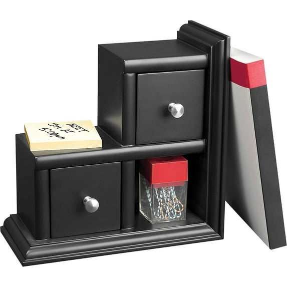 Victor Reversible Wood Bookend with Drawers 9.1 x 4.2 x 9.1 Black 89015
