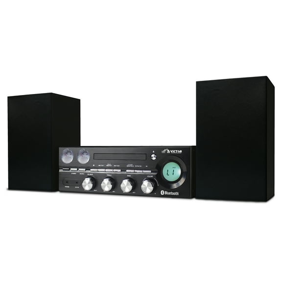 VICTOR Milwaukee 50 Watt Desktop Bluetooth Stereo System with CD/MP3 Player, FM Radio, Functioning VU Meters, and Detached Stereo Speakers, Black (VDTS-4400-BK)