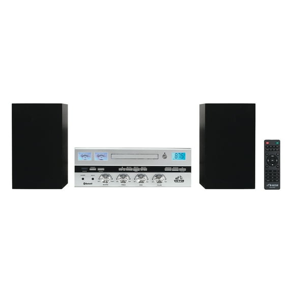 Victor Milwaukee Desktop Home Stereo System with CD Player, FM Radio, Detached Speakers, and Bluetooth