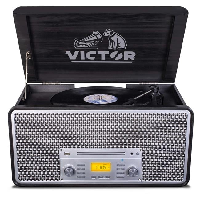 Graphite Wood 8-in-1 Music Center with Bluetooth and Turntable