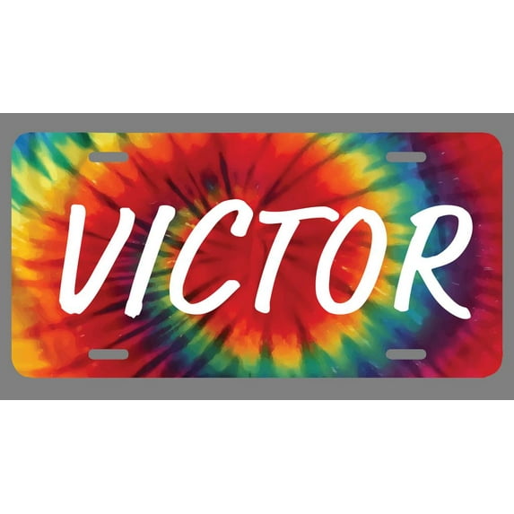 Victor Name Tie Dye Style License Plate Tag Vanity Novelty Metal | UV Printed Metal | 6-Inches By 12-Inches | Car Truck RV Trailer Wall Shop Man Cave | NP1863