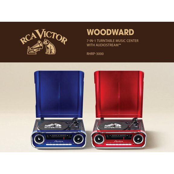 Victor RHRP-3000 Woodward 7-in-1 Turntable Music Center with AudioStream, 3-Speed Vinyl Player, Bluetooth 5.1 In/Out, FM Radio, USB Recording & Playback, Built-in Speakers, RCA Out