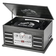 RCA VICTOR 10-Watt Roxbury 3-Speed Belt-Drive Manual 8-in-1 Turntable Music Center, Bluetooth, CD/Cassette/AM FM/USB/Aux, AudioStream , Graphite