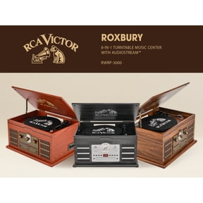 Victor RWRP-3000 Roxbury 8-in-1 Turntable Music Center with AudioStream, 3-Speed Vinyl Player, CD & Cassette Player, Bluetooth 5.4 In/Out, AM/FM Radio, USB Recording, Built-in Speakers