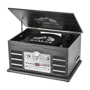 Victor RWRP-3000 Roxbury 8-in-1 Turntable Music Center with AudioStream, 3-Speed Vinyl Player, CD & Cassette Player, Bluetooth 5.4 In/Out, AM/FM Radio, USB Recording, Built-in Speakers
