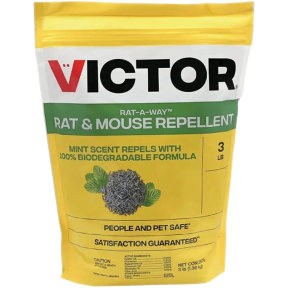 Victor Rat-A-Way Rat & Mouse Repellent - Repel Rodents Outdoors with Essential Oils - Biodegradable Pellets - Natural, Non-Toxic & Poison-Free Rodent Repeller for Rats and Mice - M807 - 3 lb Bag
