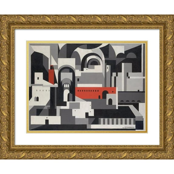 Victor Servranckx 18x14 Gold Ornate Wood Frame and Double Matted Museum Art Print Titled - No. 46 - 1922, The Town (1922)