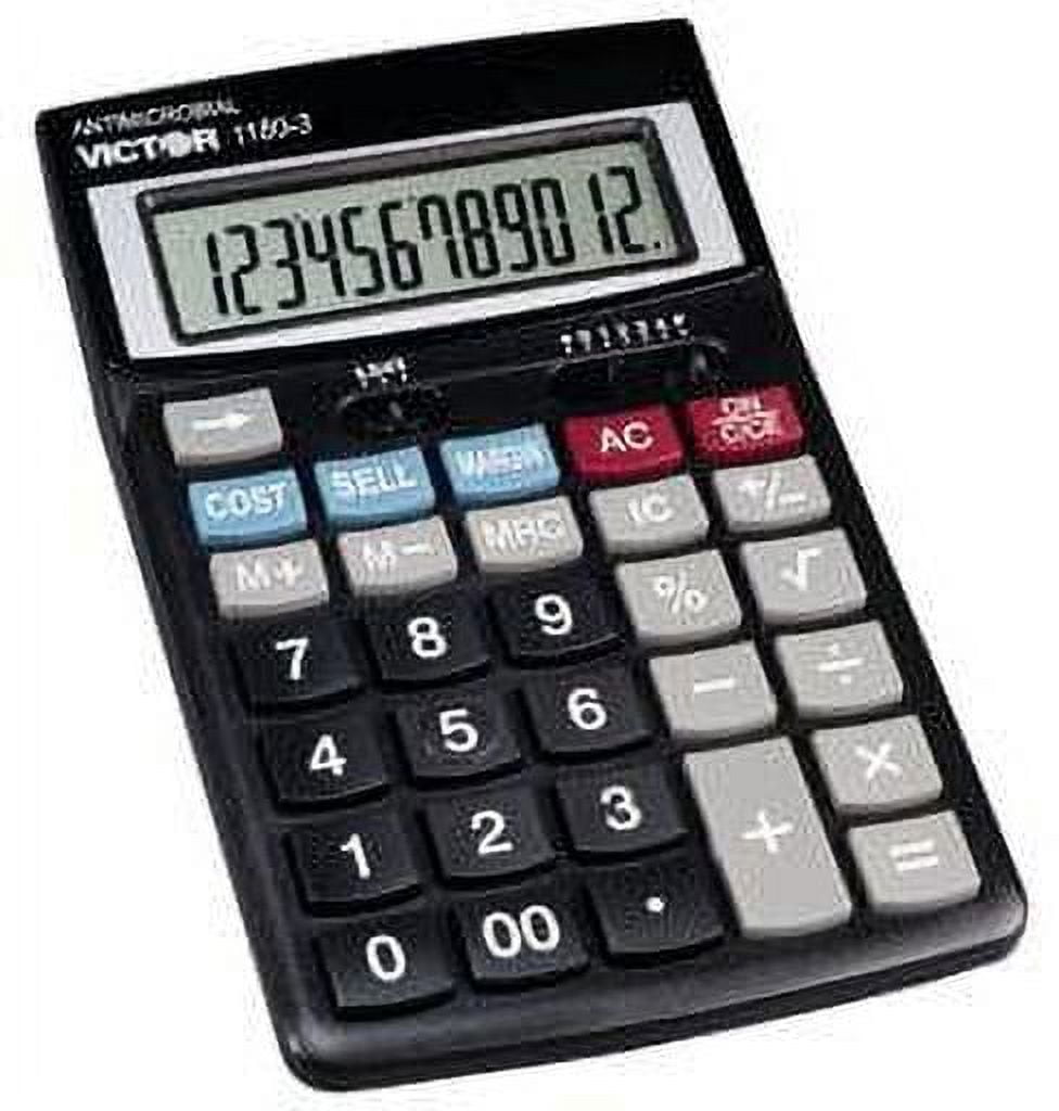 Victor Technologies 12-Digit Adjustable Angle LCD Standard Function Calculator, Black