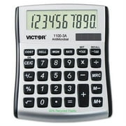 Victor 10-Digit Dual Power Desk Calculator, Angled LCD Display with Large Buttons, Compact Office Desktop Calculator, Silver 1100-3A