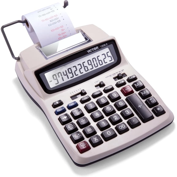 Victor Technology 1208-2 Two-Color Compact Printing Calculator - Black/Red