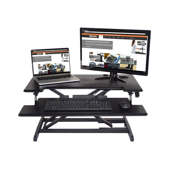 Victor Technology DCX610 High Rise Height Adjustable Compact Standing Desk with Keyboard Tray, Black