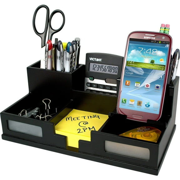 Victor Technology Desk Organizer with Smart Phone Holder, Black (9525-5)