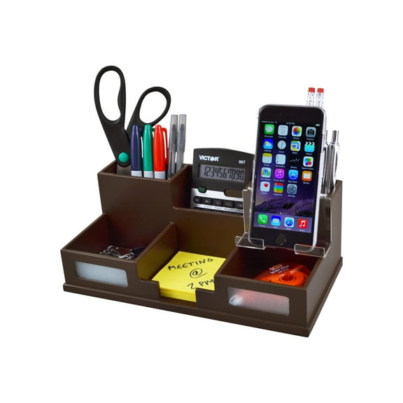 Victor Technology Desk Organizer with Smart Phone Holder, Brown (B9525)