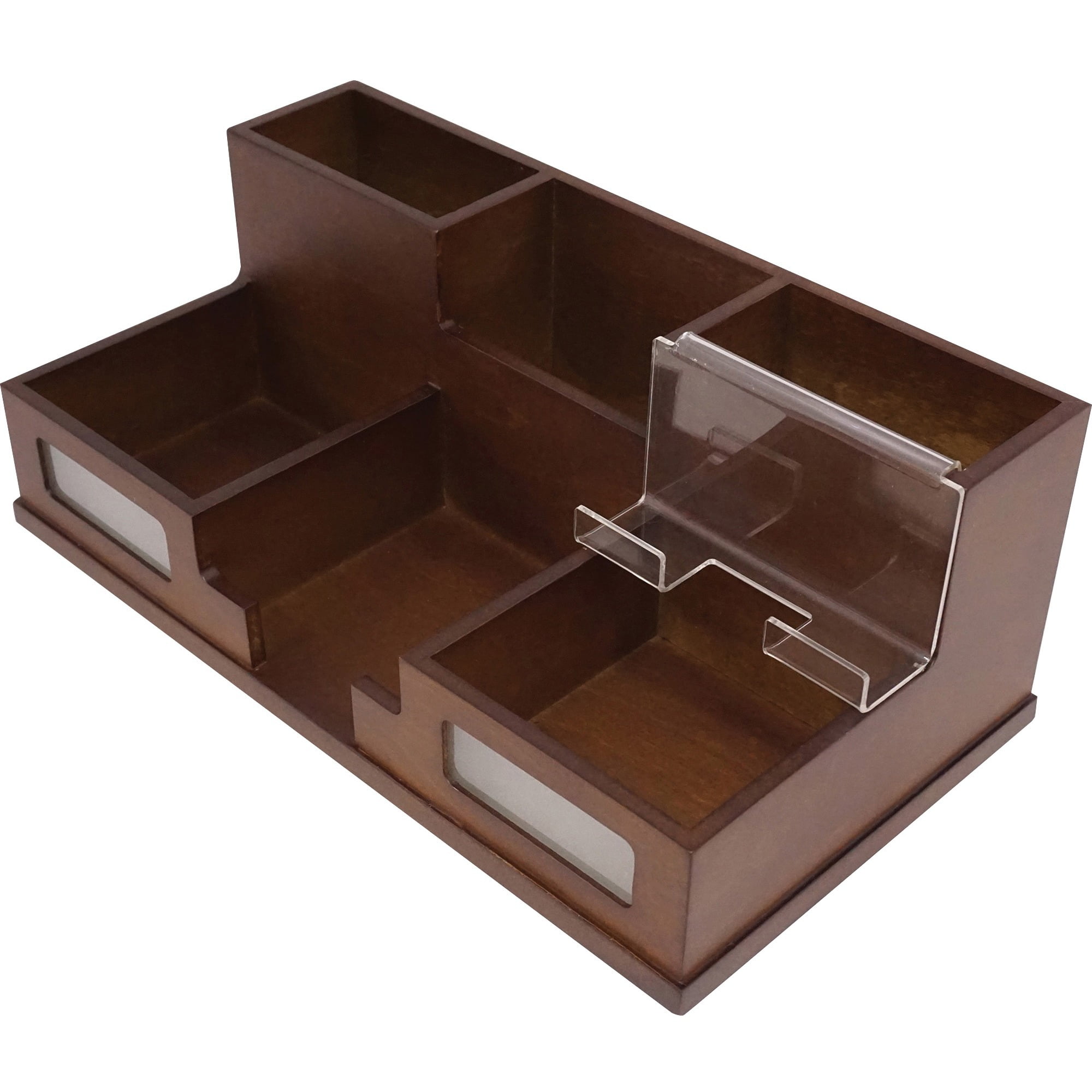Natural Wood Grain Desk Organizer with Acrylic Smartphone Holder