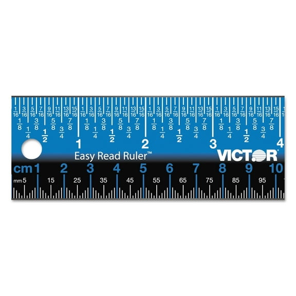 Victor Technology Easy Read Stainless Steel Ruler, 12", Blue & Black
