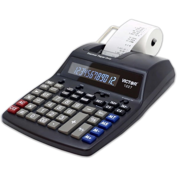 Victor Thermal Printing Financial Calculator, Fast Ink-Free Printing with Check & Correct, Cost, Sell & Margin Function, Quiet Design, Black (1227)