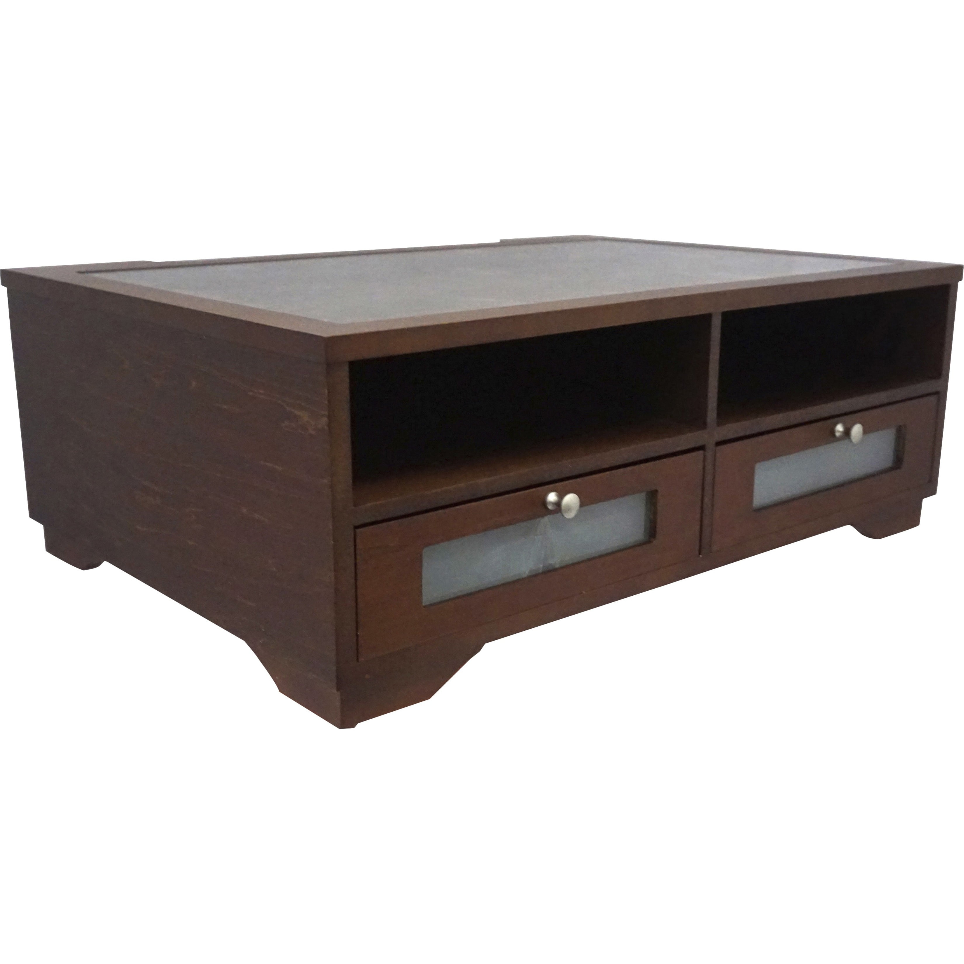 Heritage Wood Dark Brown Printer Stand with Frosted Glass Drawers