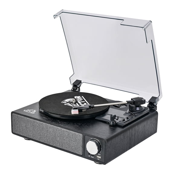 Victor 6-Watt Amherst 3-Speed Belt-Drive Manual All-in-One Turntable with Built-in Speakers, Bluetooth, AudioStream, USB, 45 RPM Adapter