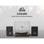 VICTOR VWRP-1600 Lincoln Record Player, 3 Speed Turntable with Bluetooth, Dust Cover, and 2 Detached Speakers