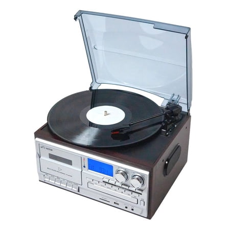 Victor VWRP-4200 Cosmopolitan 8-in-1 Turntable Music Center with 3-Speed Record Player, CD/MP3/Cassette Player, AM/FM Radio, Dual Bluetooth in & Out, USB Playback & Recording