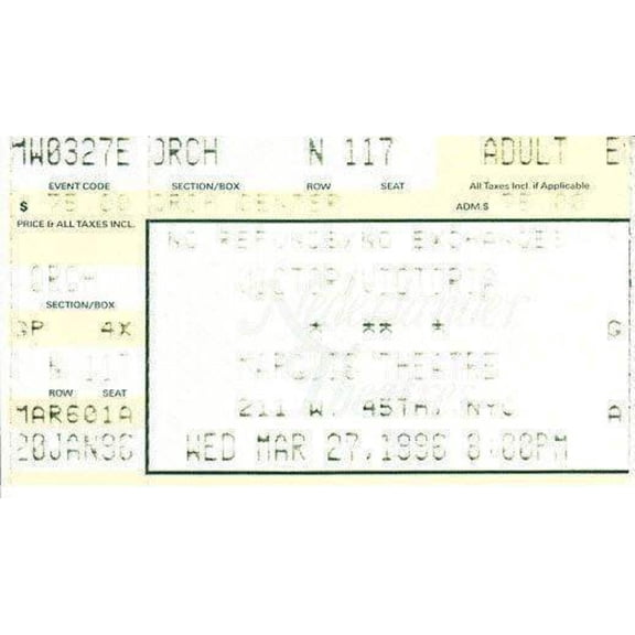 Victor/Victoria 1996 Broadway musical ticket stub Julie Andrews