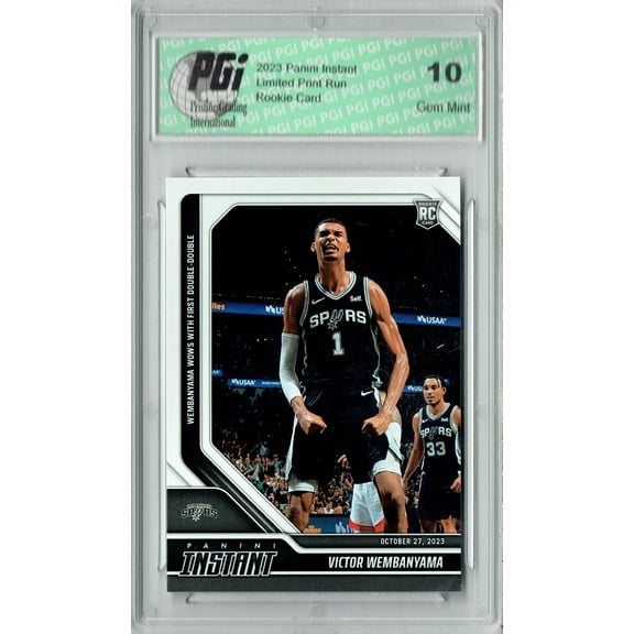 Victor Wembanyama 2023 Panini Instant #19 1st Double Double Rookie Card PGI 10 San Antonio Spurs