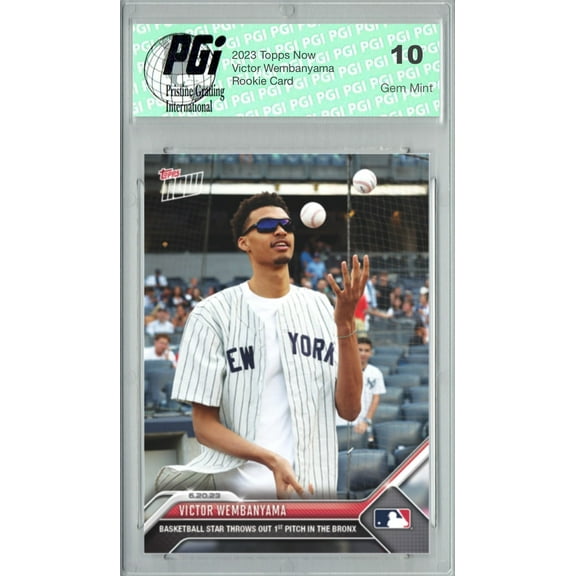 Victor Wembanyama 2023 Topps Now #472 1st Pitch for Yankees Rookie Card PGI 10 San Antonio Spurs