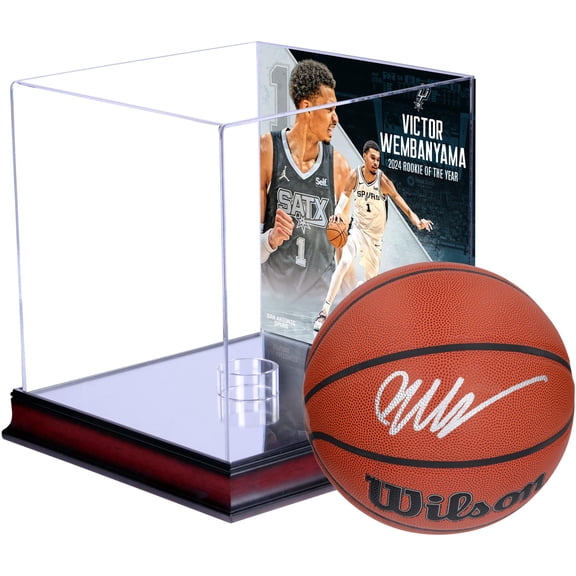 Victor Wembanyama San Antonio Spurs Autographed Wilson Authentic Series Indoor/Outdoor Basketball with 2023-24 NBA Rookie of the Year Mahogany Sublimated Display Case - Fanatics Authentic Certified