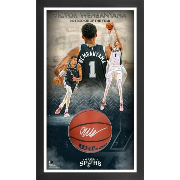 Victor Wembanyama San Antonio Spurs Framed Autographed 24" x 40" 2023-24 NBA Rookie of the Year Break Through Shadowbox Photograph with Autographed Basketball - Fanatics Authentic Certified