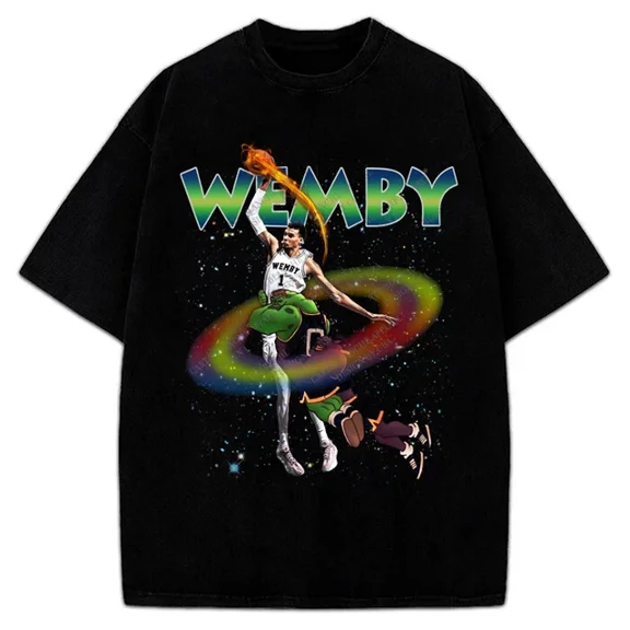 Victor Wembanyama Wemby Space Jam Monstar Dunk 90's Vintage Style T-Shirt ,Black Color,Size XL