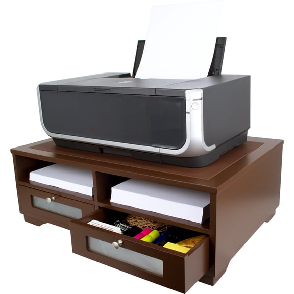 Victor Wood Printer Stand with 2 Drawers, Desktop Printer Riser with Storage & Cable Management, Desk Organizer for Office & Home, Brown