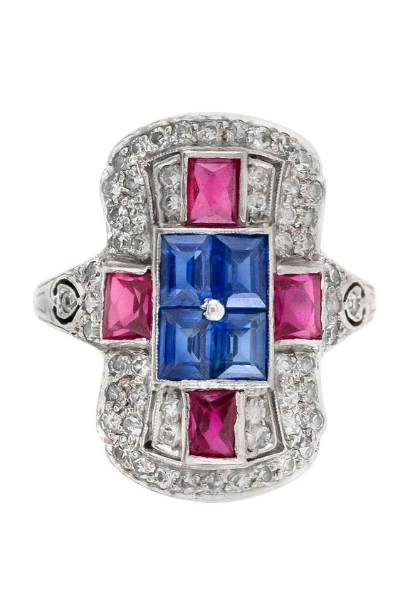 Victorain Edwardian Diamond Ring, Multi Stone Diamond Ring, Bezel Set Sapphire And Ruby Ring, Navette Style Dinner Diamond Ring, 925 Sterling Silver, 2.6 Ct Simulated Diamond, Gift For Grandmother