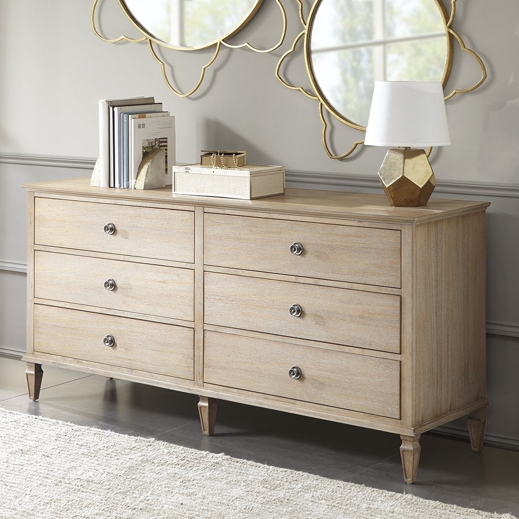 Mid-Century French-Inspired 6-Drawer Gray Dresser