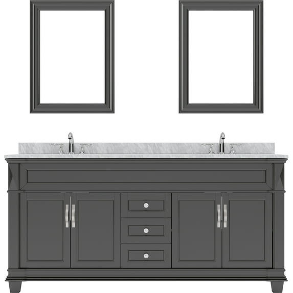 Victoria 72" Double Bath Vanity in Espresso with White Marble Top and Square Sinks with Matching Mirror