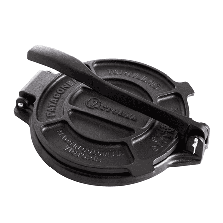 Victoria 8 Inch Cast Iron Tortilla Press. Tortilla Maker, Flour Tortilla press, Rotis Press, Dough Press, Pataconera Seasoned with Flaxeed Oil, Black
