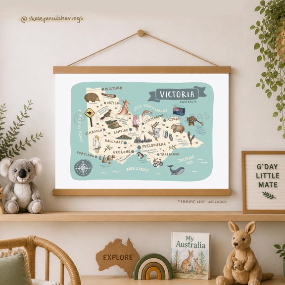 Victoria Australia Map Print: Illustrated Travel Poster, State Landmarks , Poster Print Only