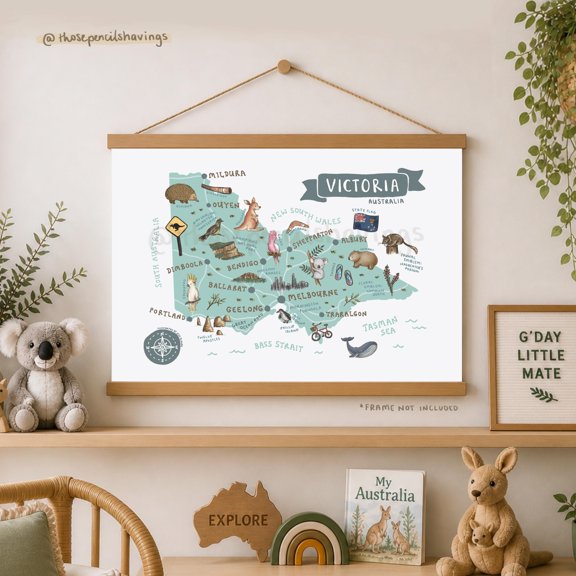 Victoria, Australia Map Print: Illustrated Travel Poster, Vic Landmarks , Poster Print Only
