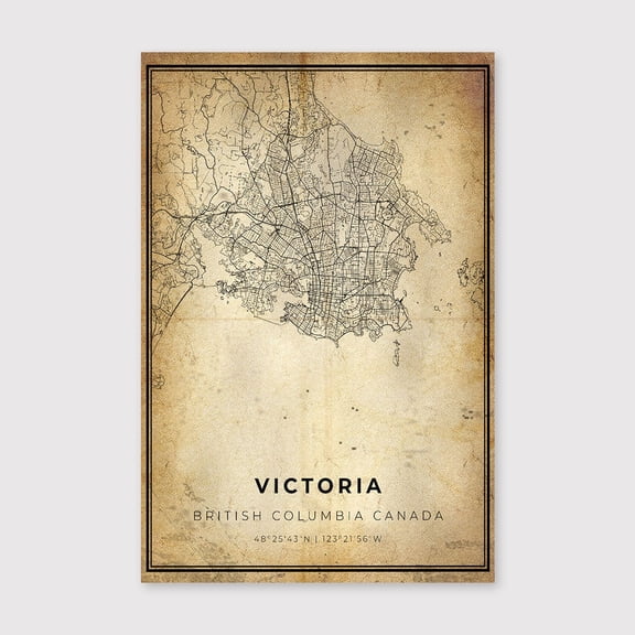 Victoria BC Map Print: Modern Vintage City Artfor Living Room Bedroom Office Farmhouse Neutral Home Artwork Ready to Hang 8x12 inch