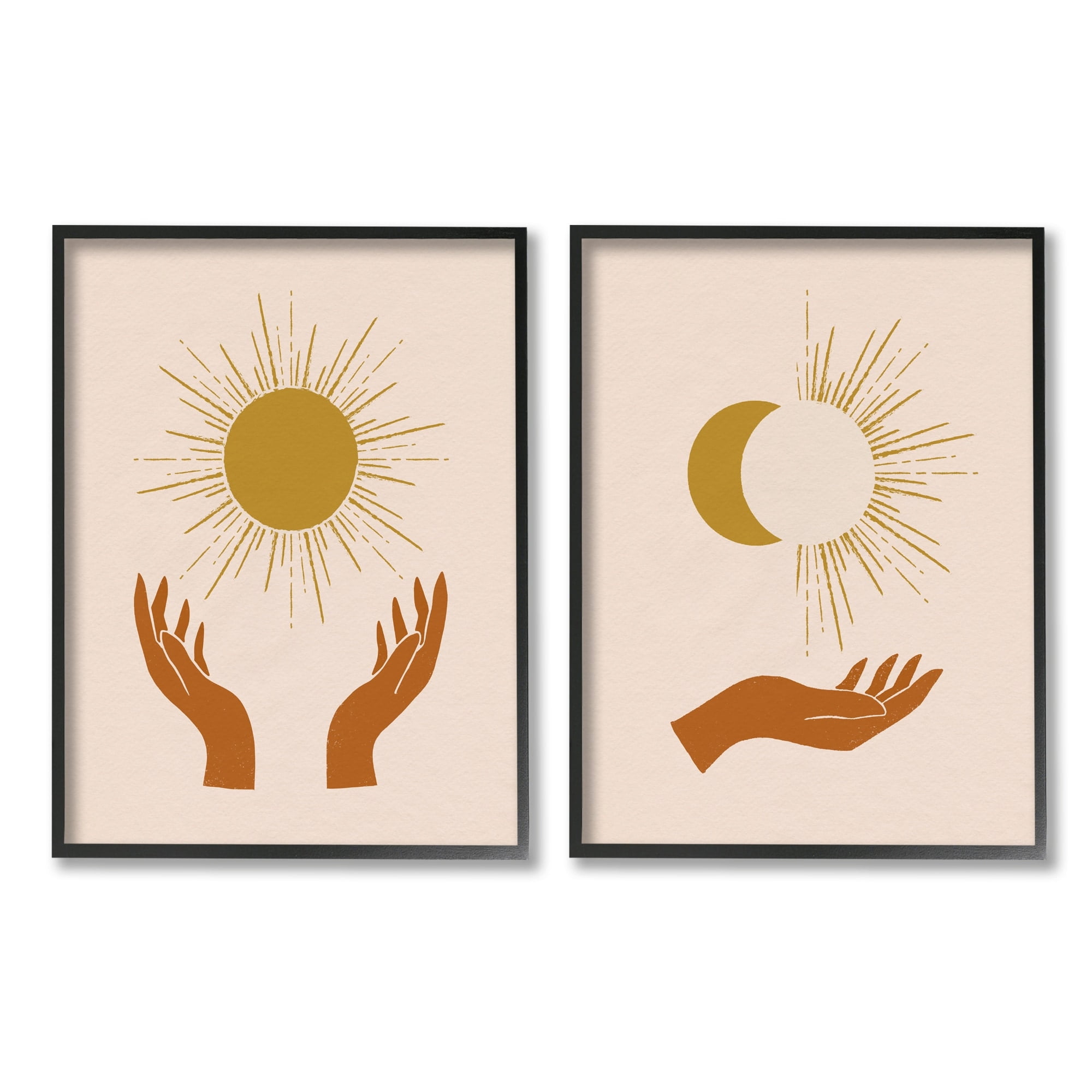 Victoria Barnes Boho Chic Hands Embracing Enlightened Eclipsed Sky 11" x 14" Framed Painting Art Prints, by Stupell Home Décor Set of 2
