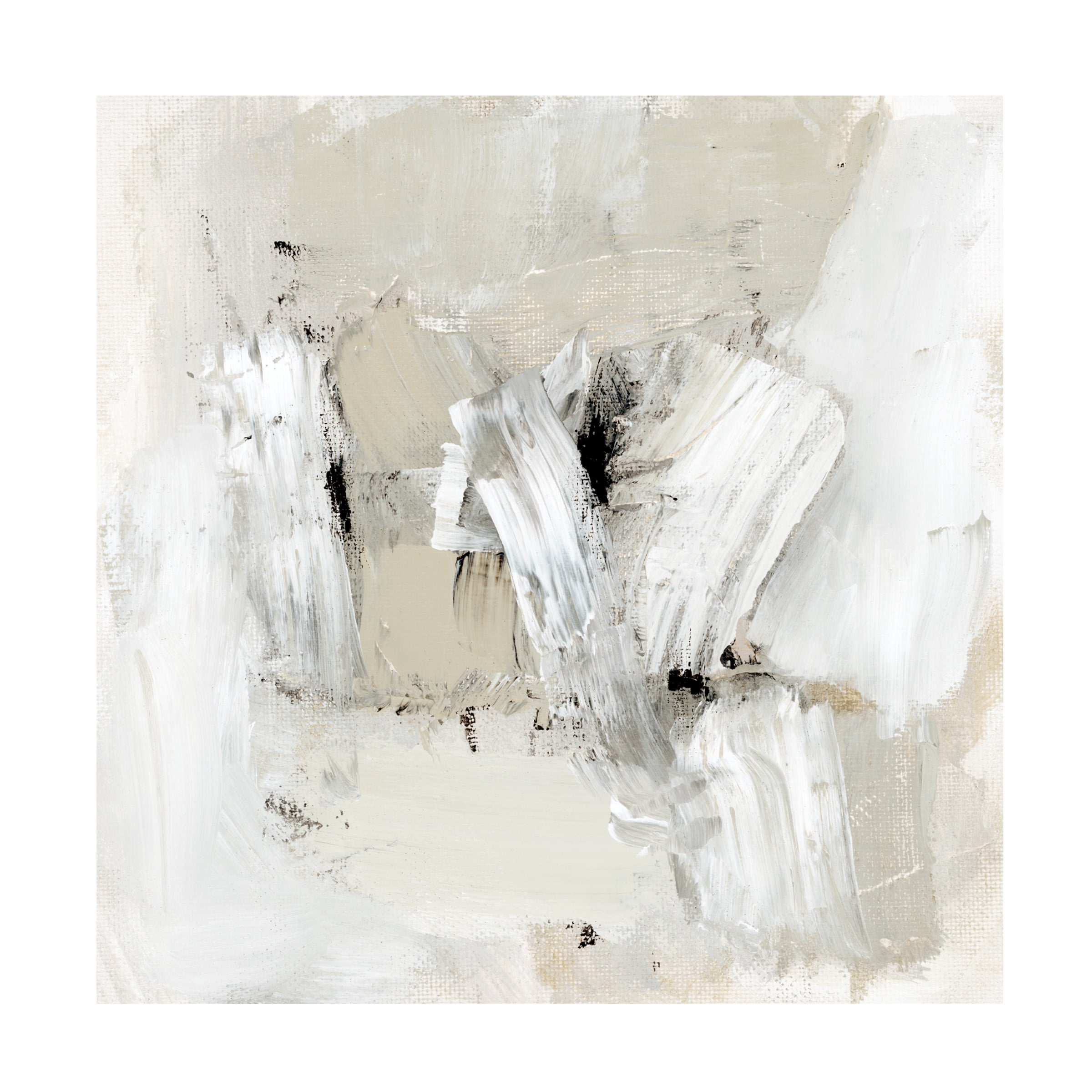 Neutral Brushstrokes Abstract Canvas Art in Beige and White, 35" x 35"