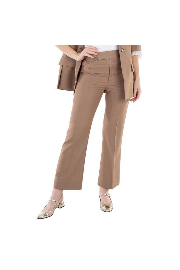 Female Cropped Flare Trousers In Virgin Wool Brown Sizes UK 4-48